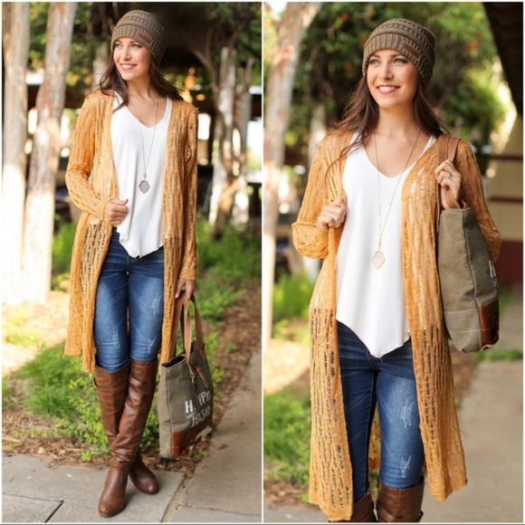 LAST ONE! Mustard Knit Long Sleeve Cardigan - Picture 3 of 4